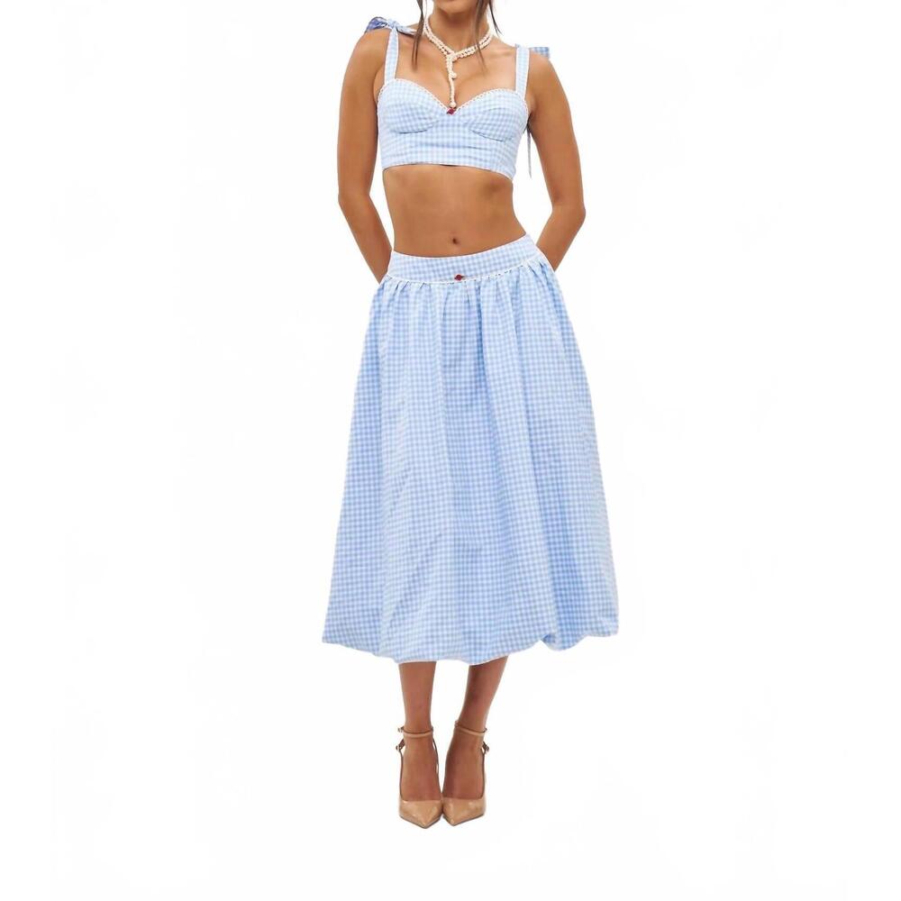 NEW BANANHOT alba midi skirt in light blue gingham
